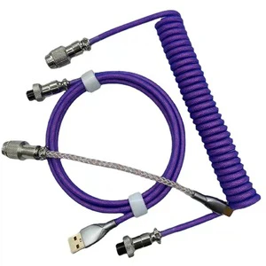 Mechanical keyboard cable USB type C rainbow color braided spiral coiled extension portable cable with RGB light