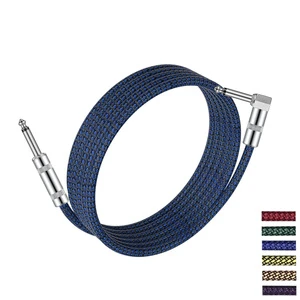 Factory Custom Logo Musical Instrument Noiseless Right Angle TS to 6.35mm Jack Braid Electric Guitar Cables Tweed Guitar Cable