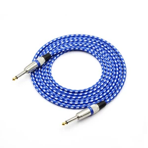 Gold-Plated 6.35mm Audio Cable for Guitars Electronic Keyboards Drum Kits Straight-to-Right-Angle Braided Multi-Color