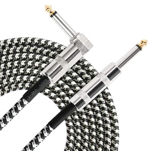 Folk Electric Guitar 3-Meter Colored Soft Fabric Braided Guitar Patch Cable Black White 635mm Straight-Right-Angle Audio Speaker