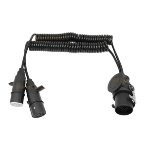 24V TPU 15pin to 7PinX2 2 in 1 Plastic Plug 7-core ABS Power Supply Spiral Wire Assembly Truck Trailer Cable