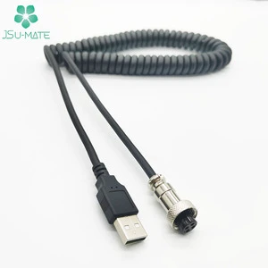 Customization USB A Male To M12 GX12 3Pin 4Pin Female Aviation Power Cable Spiral PUR Coiled PU Spring Cable PU Cable
