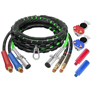 DOT Semi Truck 3 in 1 Air Line Kit Rubber Air Hose Wrap With 7 Way ABS Electrical Power Cable Assembly SAE J560 Trailer Cord