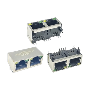 Dual-Port 1X2 Side Entry Through Hole PCB Mount RJ45 Ethernet Connector With Y/G LED & 8P8C Female Jack Metal Shielding