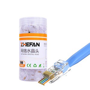 ZHEFAN High Quality Cat5e Cat6 Rj11 Rj12 Rj45 Connector Pass Through Easy Utp Unshielded Rj45 Connectors Modular Plug