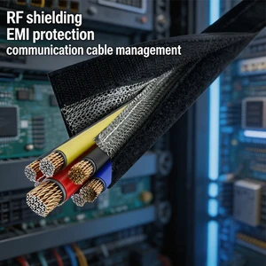 Velcro Closure EMI Shielding Flame-retardant Wear-resistant Electrical Cable Sleeve Braided Wire Sleeves