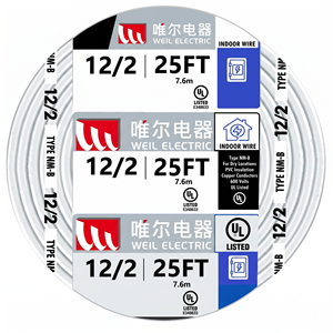 Linsheng UL Listed 12/2 25FT NM-B Electrical Cable Wire Building Cable For Residential Indoor Wiring