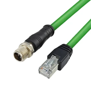 M12 X Code 8 Pin to RJ45 Copper Contact Nylon Housing IP67 Waterproof Industrial Ethernet Network Cable Male Connector