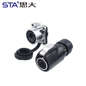 IP67 Waterproof Connector LP24 RJ45 Network Port Square Panel Mount Male Female Socket CAT6 Network Cable Aviation Plug