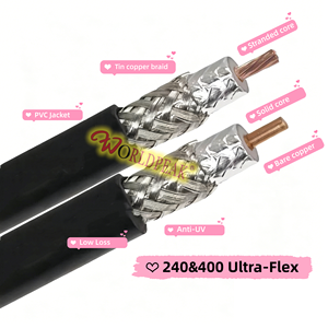 RF Coaxial Cable LMR240 LMR400 Copper Solid Stranded Multi Core Conductor Anti UV PE Foam PVC Jacket Tin Copper Braid Shield