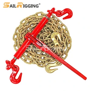 3/8 Chains And Binders 6600lbs Heavy Duty Load Ratchet Binder Chain Cargo 5/16 G70 Steel Lashing Chain And Binder For Flatbed