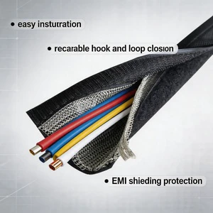 EMI Shielding protection Wear-resistant Nylon Braided Electric Wire Cable Sleeving Wrap with Hook and Loop