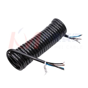 Light Gehicle Spring Spiral Power Cable 12C PVC Insulated Copper Conductor PU/TPEE Jacket -40-+85C 300V 3*1.5+1*CAT6