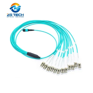 Green 10Gbs OM4 24Fiber MTP MPO To 12 Duplex Uniboot LC Breakout Fanout LSZH OFNR Plenum Cable Patch Cord