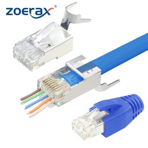 ZOERAX Pass Through Gold Plated Cat6A Cat7 RJ45 Plug With Strain Relief Boots