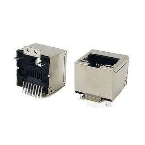 Y&G LEDs RJ45 SMT Modular Female Connector 8P8C Pitch 1.27mm LCP Black PCB Jack Cat5e Single Port Top Entry Ethernet Socket 5222