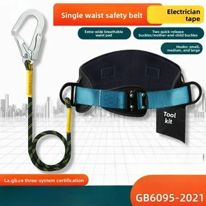 Electrician-specific Single Waist Safety Harness 200kg Capacity Polyester 2 Steel D-Rings Quick Connect Buckle Adjustable Length