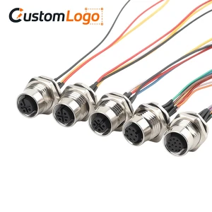 M12 12Pin A-Code IP67 Waterproof Gold-Plated Brass Male Female Panel Mount Circular Sensor PCB Wire Harness OEM Custom