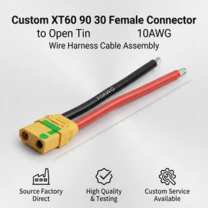 Custom XT60 90 30 Female Connector to Open Tin L140mm 10AWG Wire Harness Cable Assembly