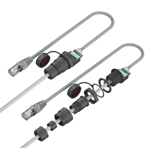 Female Panel Mounted Waterproof IP67 RJ45 Connector Assembly 8P8C Network Connector For Cat 5e Cat 6 24 AWG Cable