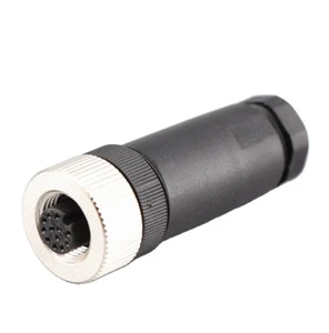 Waterproof cable connector female straight m12 12pin circular connector ip67 ip68