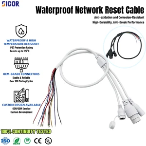 IPC Alarm Cable RJ45 POE Wire Harness 10/11/12 Core Pure Copper Waterproof CCTV Pigtail DC Jack and Reset Switch for IP Camera