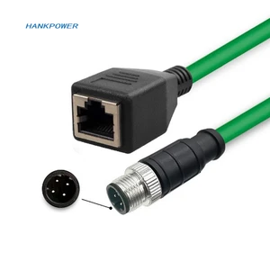 M12 Connector 4pin D Code Male to RJ45 Ethernet Female Connector for Profinet Cable CAT6 Industrial Ethernet Ethercat