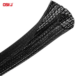 GSKJ Wire Split Loom Wrap Cable Management Self Closed Sleeve Automotive Black Woven Mesh Protector Tubing