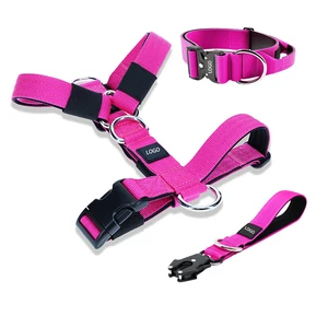 Hot Selling Neoprene Tactical No Pull Dog Collar Leash Harness With Luxury Metal Buckle Dog Lead For Large Breeds Dog