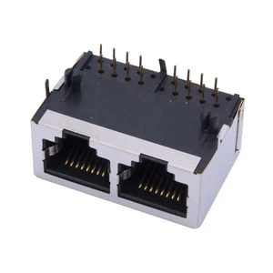 RJ45 Network Port 8P8C 2 Ports Gold Plated PCB Mount Through Hole Installation Connector