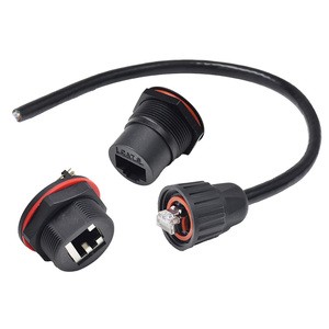 Male Female Electrical Connector RJ45 Cat6a Ethernet Cable IP67 Waterproof DIN Type Network Communication