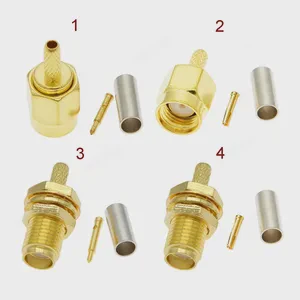 RP-SMA Male Plug Connector Crimp RF Connector Gold Plated 50 Ohm SMA-K RP-SMA-J for RG174 RG316 LMR100 Cable