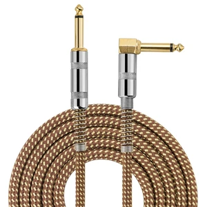 Bochara Braided 1/4'' Jack 90degree 6.35mm to 6.35mm Audio Mono Cable M/M Gold Plated for Electric Guitar Mixer Amplifier 1.5m