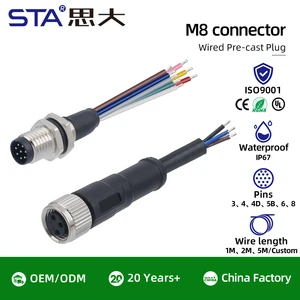 Customized M8 Aviation Plug Straight/Right Angle Male/Female Injection Mold Cable Connector 3 4 5 6 8 Pin PVC TPU 1M 2M 3M 5M