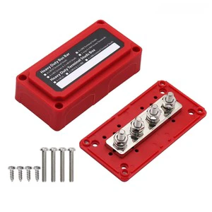 New Red-Shell Automotive Wiring Harness Box for M8 300A High Current 48V RV Busbar with 4-Pole Screw Connection