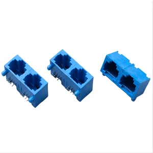 All-plastic Blue 1*2 Port RJ45 Socket Horizontal Network Communication Transfer Interface RJ45 Connector
