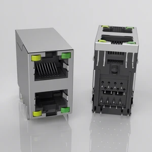 RJ45 Connector 8P8C Female Shielded Gigabit 1000 Base-T HC-RJ45-059C-2*1-1 Single Port RJ45 Ethernet Connector with Led