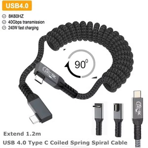90-Degree Angle USB 4.0 Type C Coiled Cable, Bidirectional 40Gbps, 240W PD Charging, 8K 60Hz Video Spring Spiral Cord