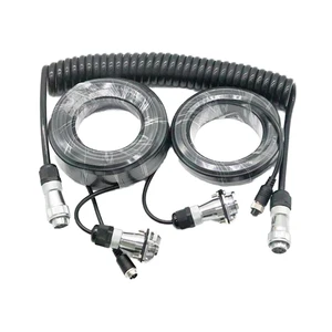 JOINLGO Tractor 5 Way 4P Aviation Backup Camera Monitor Coiled Cable Truck Trailer Electric Power Video Wire Harness Waterproof