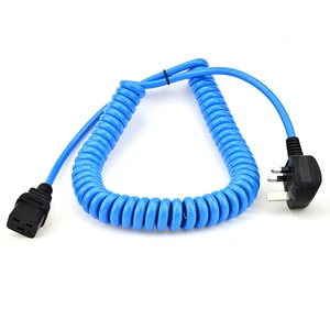 Custom British BS 1363 BSI Power Cord IEC320 C13 C19 AC Spring Spiral Curly Cord Coiled Power Cable Assembly Overmoulding 1
