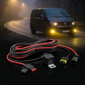 Automotive Fog Light Wiring Harness Kit for VW T5 Transporter 12-24V H11 Loom 30A Relay Fuse Switch LED Work Light 14-20AWG Pure