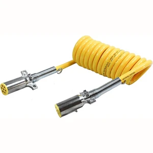 7 Way 15FT Heavy Duty ABS Yellow Power Cable Wire Coiled Trailer Cord Electrical Cord for Tractors Assembly