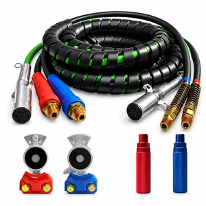 15ft 3 in 1 ABS & Air Power Line Rubber Hose Kit Wrap DOT 7 Way Electrical Cable for Semi Trucks Trailer Tractor Brake Systems