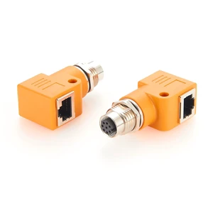 Right Angle IP67 Waterproof Industrial Ethernet M12 a Coding to RJ45 Adapter