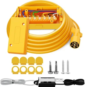 7-Way Trailer Wire - 8ft SAE 2586 W/ 7-Pin Blade & Junction Box (Breakaway Included)