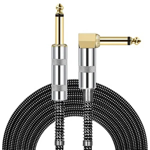 Gold Plated Connector Professional Low Noise 6.35MM TS Mono Male to Angled Male Instrument Guitar Cable