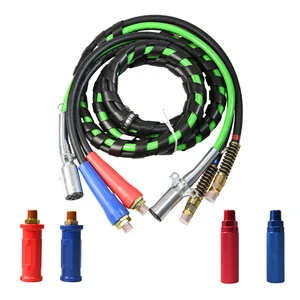 3 in 1 Semi Truck Trailer Connection Kit: 2 Air Line Hoses & 7 Way ABS Electrical Cable Assembly with Heavy Duty Spiral Wrap
