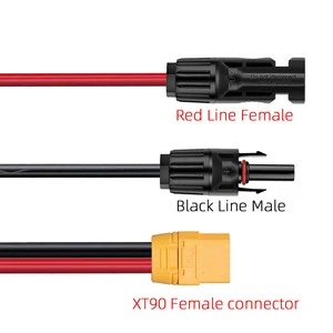 10AWG 6mm2 PVC Insulated Solar PV Panel Connector Extension Cable MCFour to XT90 Wire for Energy Storage Portable Power Stations