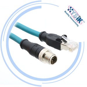 M12 X-Coded to RJ45 Ethernet Cable IP67 Industrial LAN Cable CAT6A 10Gbps Patch Cord for PLC Systems