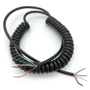 2m Black Spiral Coiled Wire Cable 4 Conductor with Braiding